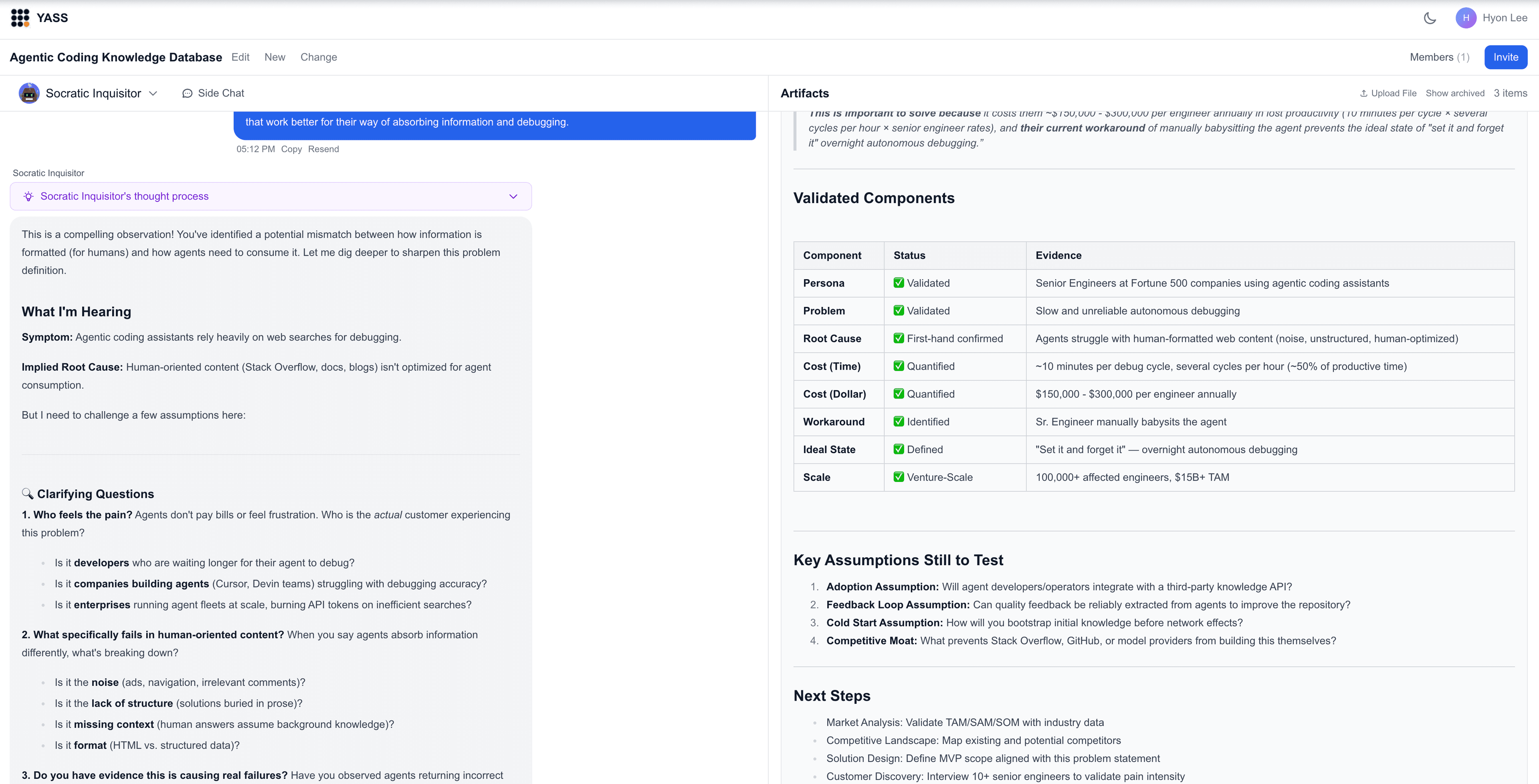 Dashboard overview showing YASS tools and recent activity